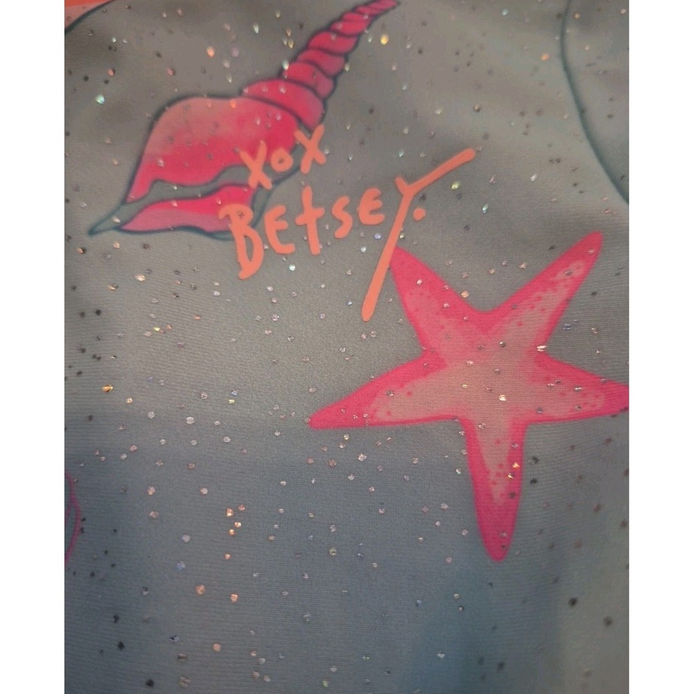 Betsey Johnson Girl's 3T L/S 2 Pc Rash Guard Tankini Swimsuit Blue Sea Shell - Picture 9 of 9